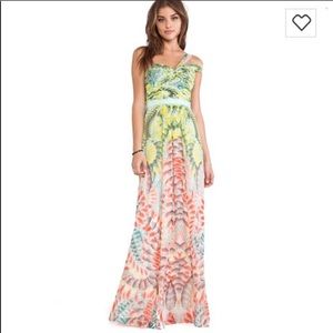 BCBGmaxazria green and coral gown, sz 6